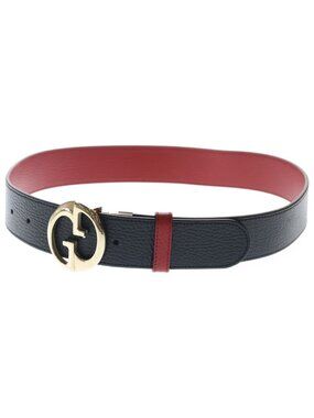 Gucci GG Buckle Reversible Leather Belt Gold Black